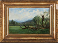 AGUSTÍN LHARDY Y GARRIGUES (1848-1918) Paisaje con árbol caído, óleo sobre tabla de madera firmado y enmarcado 19cm x 29cm sin marco y 28cm x 38cm con marco