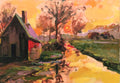 Paisaje Con Cabaña Óleo Tablex 30cm x 43cm