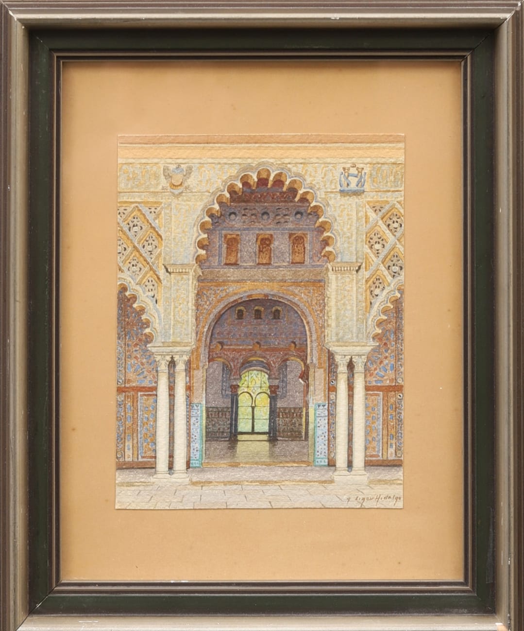 FERNANDO LIGER HIDALGO (1880-1945) Acuarela Interior del Alcázar Sevilla Enmarcado 25cm x 31cm