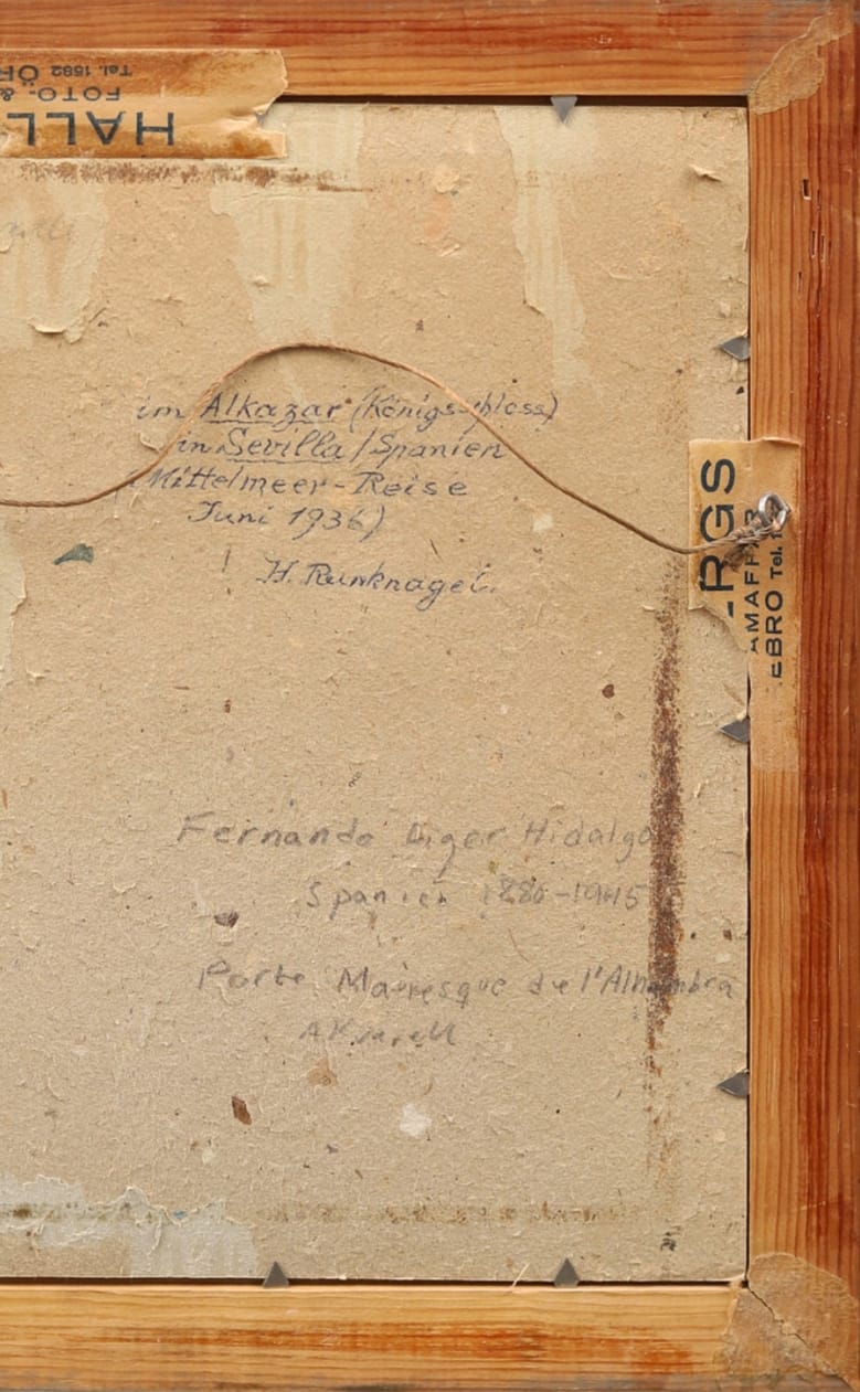 FERNANDO LIGER HIDALGO (1880-1945) Acuarela Interior del Alcázar Sevilla Enmarcado 25cm x 31cm