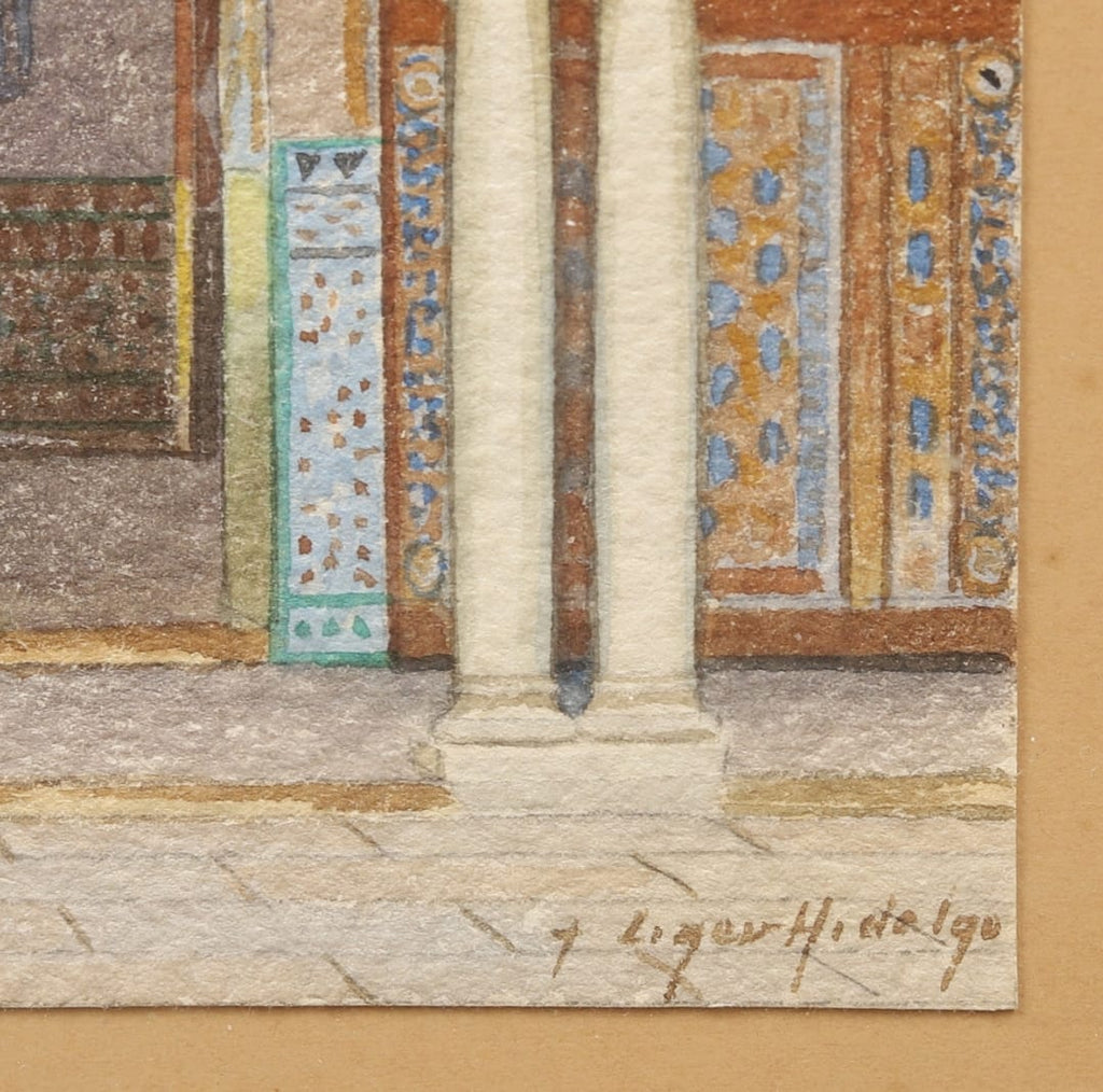 FERNANDO LIGER HIDALGO (1880-1945) Acuarela Interior del Alcázar Sevilla Enmarcado 25cm x 31cm